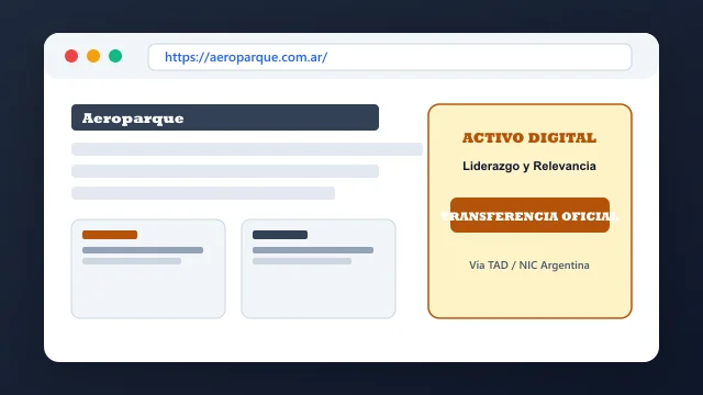 Vista del activo digital estratégico aeroparque.com.ar y transferencia formal